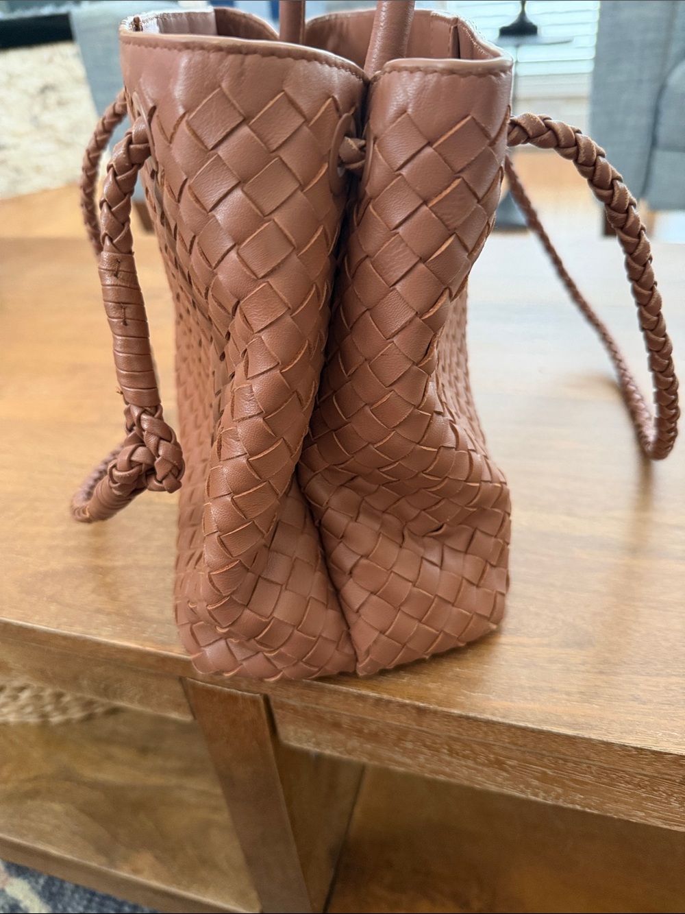 Quince Woven Leather Tote in Cognac Brown - Picture 5 of 7